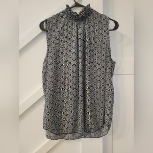 High Neck Blouse - White and Black - Women's